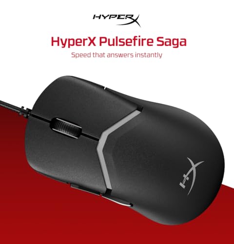Image of HyperX Pulsefire Saga USB Type-A Wired RGB Gaming Mouse, Up to 26K DPI, HyperX 26K Sensor, 69g Ultra-Lightweight, 6 programmable Buttons, 8K Hz Polling Rate, 24 Months Warranty - Black [A2PB3AA]