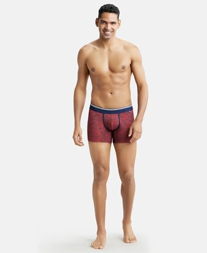 Image of Jockey US63 Men's Super Combed Cotton Elastane Stretch Printed Trunk with Ultrasoft Waistband