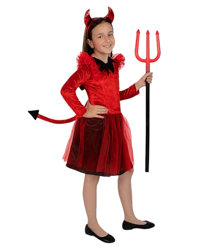 Funidelia Disfraz de diablesa para niña, Incluye vestido con cola y diadema, Demonio, Diablo   Traje para niños para fiestas, Carnaval y Halloween   Talla 10 12 años