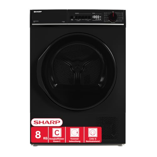 Sharp KD-PRO8S7GBC-DE Wäschetrockner, 8kg, C, WiFi, 15 Trockenprogramme inkl. 20-Minuten-Schnelltrockenprogramm, Schwarz
