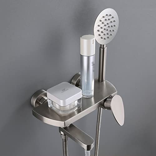 Ensemble de robinet de douche mural avec mitigeur bain-douche et pommeau inox brossé - 4