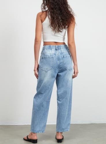 LifeShe Embroidered Pants for Women Floral Mid Rise Denim Baggy Barrel Jeans Boyfriend Trousers2