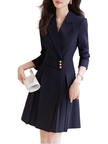 Women's Blazer Dress Lapel Midi Dresses Business OL Work Female Long Jacket Coat Dresses