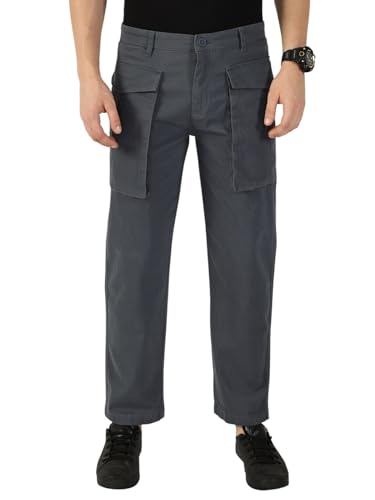 Image of Thomas Scott Men's | Solid | Light Weight | Breathable Fabric | Mid Rise | Regular Fit | Cotton Blend | Button Waist | Cargo | Trouser | Pants