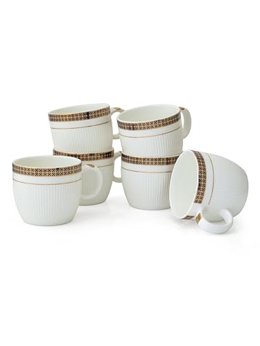 Image of Clay Craft Fine Ceramic Barrel Gold Printed Coffee /Tea Cups Set of 6-200 ml Each