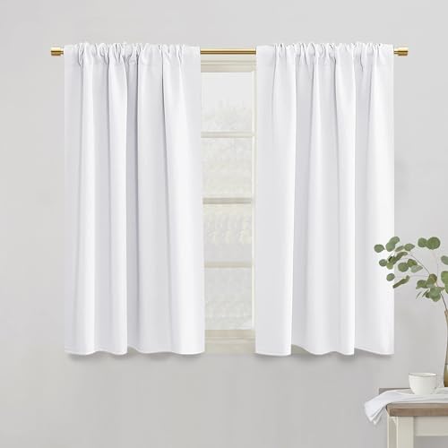 PANELSBURG White Short Curtain Panels for Bedroom,80% Blackout Room Darkening Cafe Small Window Treatments Blinds for Bathroom Kitchen,42 Inch Length