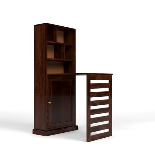 Image of Solid Sheesham Wood Foldable Study Table with Bookshelf & Storage Cabinet | Rosewood Study Desk for Home & Office (A-Walnut Finish)