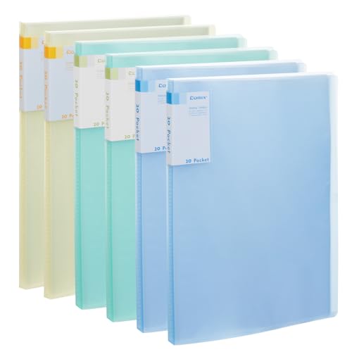 Porte-documents A4 Comix avec 20 pochettes plastiques en lot de 6 classeurs colorés