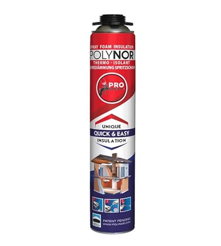 POLYNOR Isolation thermique PUR en bombe PRO - Kit - 24 mousses - Isolation thermique par pulvérisation - Isolation des murs, toitures, plafonds, tuyaux - Aérosol 750 ml
