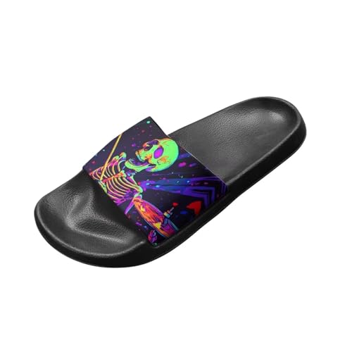 Skull Rose Sandals for Women Gothic Slippers Open Toe Slides Beach Shower Flip-Flops EVA Sole Lightweight - Main Image