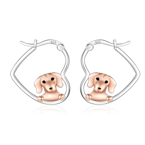 LES OSEWA Dog Animal Earrings Sterling Silver Animal Heart Hoop Dangle Earrings Cute Jewelry Gifts for Women