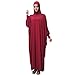 Produktbild Lazzboy Muslim Frauen Einfarbig Kopfbedeckungen Moschee Fledermaus ärmel Strickjacke Ramadan Kleid Ethnische Roben Damen Sommer Muslimische Kleider Spitze Getrimmt Vorne Abaya Maxi Kaftan(Rot)