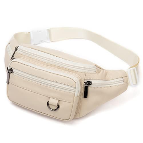 Leather Fanny Pack Waist Bag for Men Women Outdoor Travel Hiking Camping Walking Running Hip Bum Belt Slim Cell Phone Purse Wallet Pouch (#03Beige)