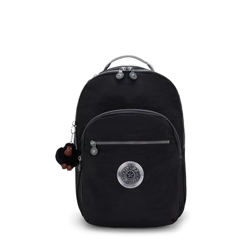 Kipling Mochila feminina Seul para laptop de 15 polegadas, durável, espaçosa com alças de ombro acolchoadas, manga protetora embutida, Preto Bm P Web, 13.75''L x 17.25''H x 8''D, Seoul Web