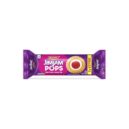 Image of Britannia JimJam Pops - Crunchy Open Cookie with Vanilla creme and Jammy Center| 70 gm | A new Way to savour creme bisuits