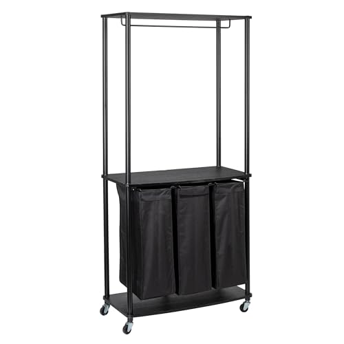 Household Essentials 3-Bag Laundry Center, Smooth Laminate Shelving, Sturdy Steel Frame