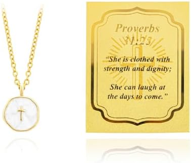 Unique 18K Cross Necklace with Real Gold Bible Verse Card,Inspirational Christian Baptism Christmas Gifts for Women Her Teens