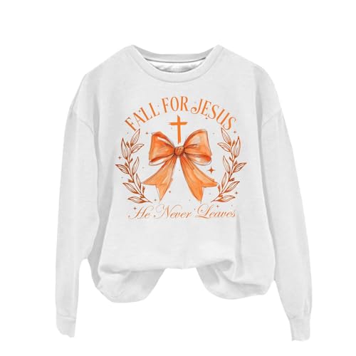 HUIFUAO Herfst voor Jezus Hij Nooit Bladeren Sweatshirts voor Vrouwen Oversized Womens Sweatshirt Lange Mouw Vrouwen Trui Sweatshirts, Z06 Wit, S - Afbeelding 3