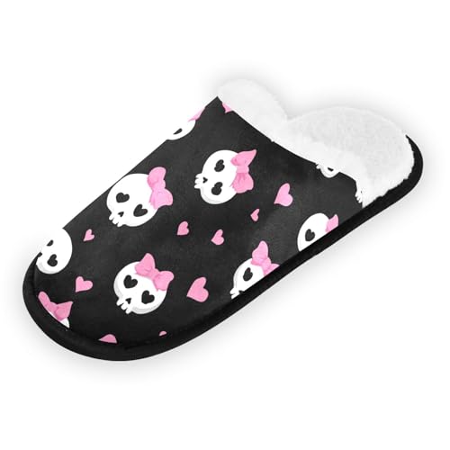 Pink Heart Skull Bow Cute Slippers For Women Men Soft Memory Foam Non-Slip Halloween Winter Indoor House Shoes Travel Slipper2