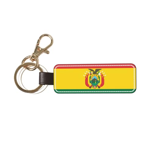 Ninainaid Porte-clés de voiture en cuir véritable avec drapeau de la Bolivie, porte-clés universel pour homme et femme.