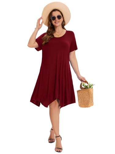 Image of ZENNILO Plus Size Tshirt Dress with Pockets Casual Summer Dresses Crew Neck Short Sleeve Swing Dress for Women
