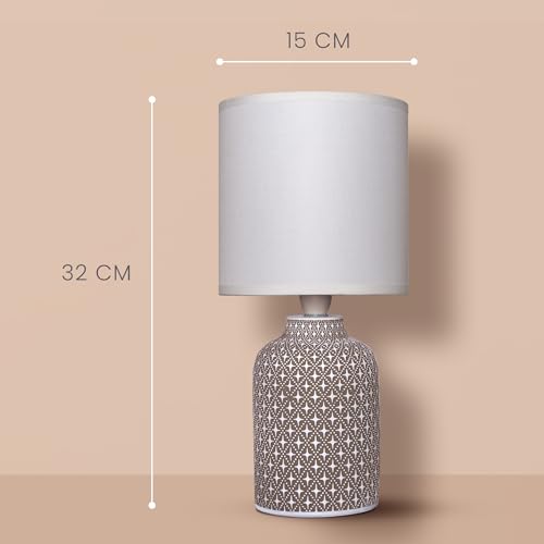 Image of MAGIK Moroccan Hue Decorative Table Lamp (Taupe) | Concrete Base with Off-White Fabric Shade | Includes 5W LED Bulb | E14 Holder | Ambient Lighting for Bedroom, Living Room & Office | 1.3m Cord