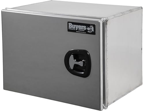Image of Buyers Products 1705401 Pro Series 18x18x24 Smooth Aluminum Underbody Truck Tool Box, Single Barn Door, Compression Latch, 0.125 in Thick, Rain Gutter & Bulb Seal, Bolt-On Stainless Hinge