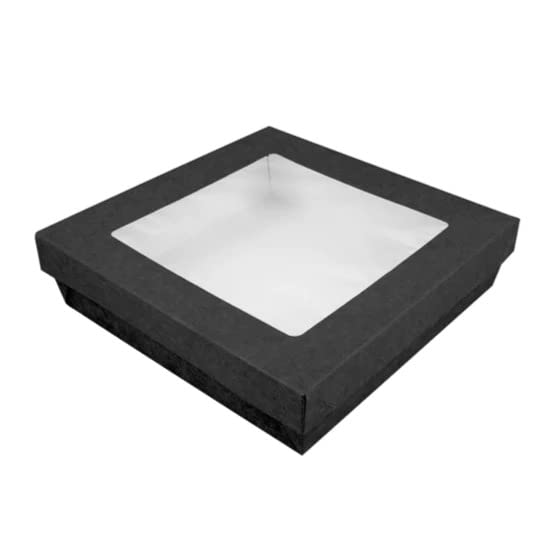 Canape King 100pcs Cardboard Food Box - Disposable Brown Kraft Leak Proof Square Fruits Snacks Sandwich Containers - For Gift Wedding Parties Catering (Black Box - 15.5 x 15.5 x 5cm)