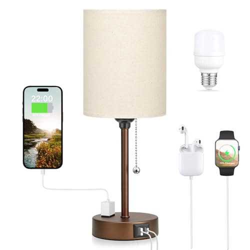 Image of Small Bedside Table Lamp for Bedroom, Desk Lamp with USB Ports for Dorm