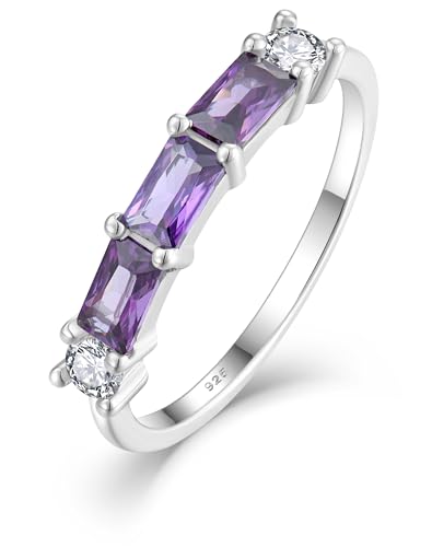 YL Cushion Princess Emerald Cut Eternity Ring for Women, Solid 925 Sterling Silver 18K White Gold Plated Rectangular Birthstone Stacking Jewelry