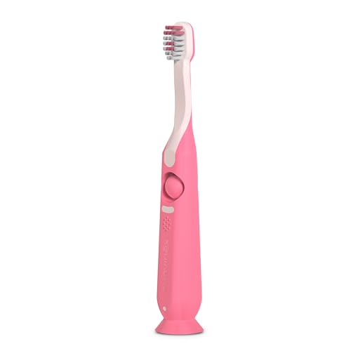 Suavinex, Cepillo de Dientes Infantil, para Bebés y Niños de 2 a 6 Años, Cerdas Suaves en Forma de Óvalo, Ideal Molares, Mango Ergonómico y Antideslizante, Ventosa en la Base, Raspador Lingual, Rosa