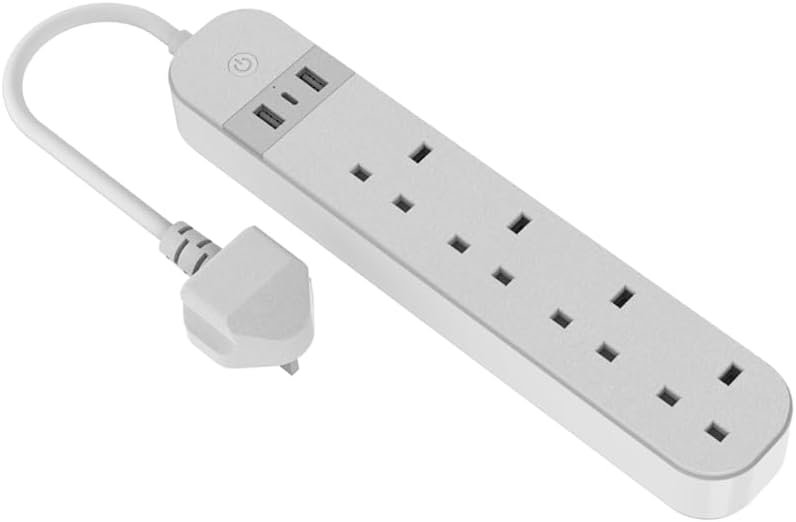 TWASL Smart Wi-Fi UK Power Strip Quad Gang Quick charge 2x USB and Type C, PD Charge, Compatible with Alexa and Google Assistant, Remote/Voice Control Smart Power Extension White (1.5 Meters)