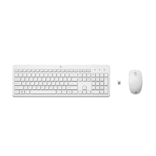HP 230 Pack Teclado y ratón inalámbrico   Receptor USB A, Silencioso, Bateria Larga duración, Ratón 1600 dpi   Windows, Mac, PC, Ordenador portátil   Disposición QWERTY español   Blanco