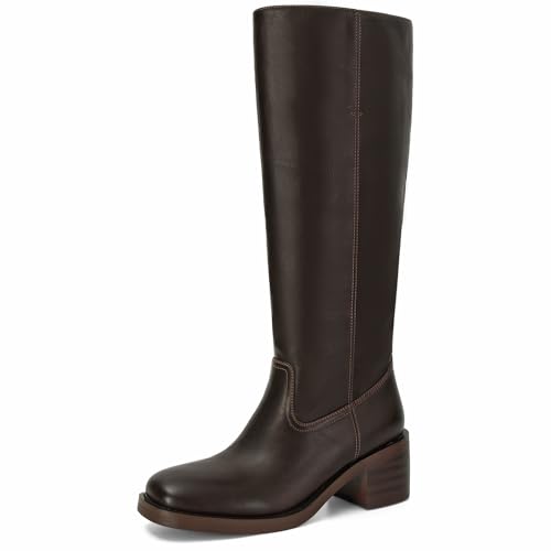 Womens Banana Knee High Boots Square Toe Comfortable Campus Boots Block Heel Riding Boots Wide Calf Long Tall Boots