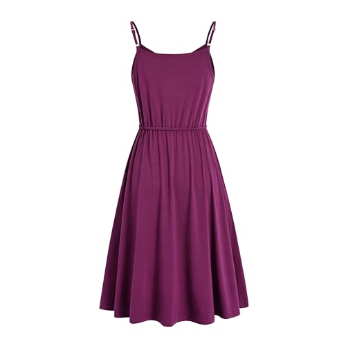 Image of BARASA Sundresses for Women Summer Sleeveless V Neck Spaghetti Strap A Line Wedding Guest Petite Dresses with Pockets D826