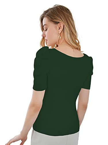 Image of Shasmi Women's & Girl's Polyester Pleated High Neck Short Puff Sleeve Ruched Bust Solid Regular Fit Top