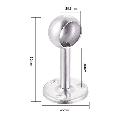 INCREWAY 2pcs Stainless Steel Wardrobe Pipe, Dia 25mm(1") Closet Lever Rail Rod End Support Bracket, Silver - Image 2