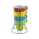 CJ 4 XÍCARAS CAFÉ PORCELANA C/SUPORTE COLORIDAS 60ml