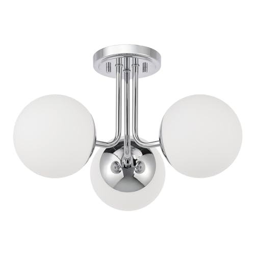 Hanaloa 3 Light Semi Flush Mount Chrome Ceiling Light Fixture, Modern Globe Chandelier, Sputnik Farmhouse Lighting for Kitchen Bedroom Bathroom Living Room Corridor Laundry Room Bar by Hanaloa - Used condition - Image 2
