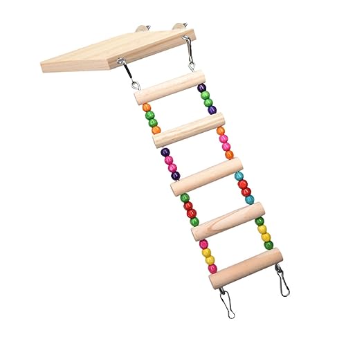 FONDOTIN Parrot Swing Training Rack Wooden Bird Climbing Ladder Brightly Colored for Mental Stimulation