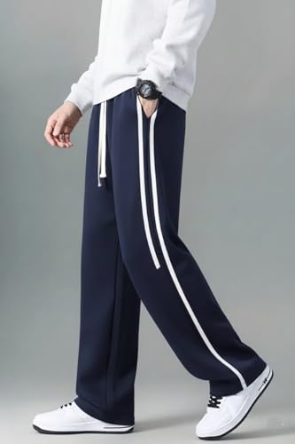 Image of Men's Relaxed Fit Solid Striped Pattern Lycra Blend Straight Trouser Pant with Standard Length and Elastic Band Closure Type | Trouser for Men Regular Fit | Loose Pant for Man