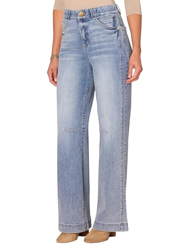Democracy Women's Skyrise Ab Solution Round Up Wide Leg Jeans with Double Side Seam2