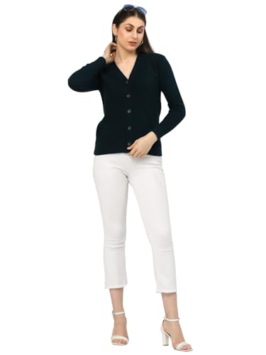 Image of Kalt Women Full Sleeves V-Neck Design Acrylic Cardigan Sweater