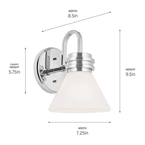 Image of Kichler Farum 7.25 inch 1-Light Wall Sconce with Opal Glass in Chrome, for Fireplace, Kitchen, Bedroom, Hallway, or Vanity, (7.25 inch W x 9.5 inch H) 55153CH