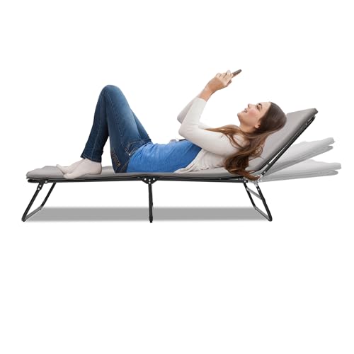 Wekuku Folding Camping Cot for Adults-Heavy Duty 5-Adjustable Outdoor Bed with Carry Bag, 1200d Oxford Travel Cot, Portable & Sturdy, Grey (1pcs)