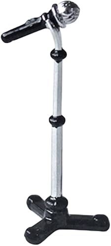 112 Casa de muñecas Miniatura Metal Micrófono Micrófono con Soporte Music Room Negro