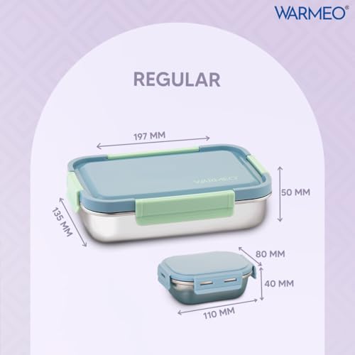 Buy WARMEO Carnival Stainless Steel Airtight Leak-Proof Lunch Box, Light Weight, Easy to Clean, Perfect for Office, School, Picnic & Travelling, Set of 2 (800ml+150ml) Blue & Mint Online at Low Prices in India - Amazon.in - Image 5