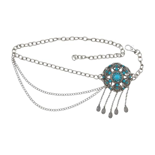 Women Vintage Bohemian Fashion Belt Silver Metal Chain Turquoise Flower Charm Plus XL XXL z3052