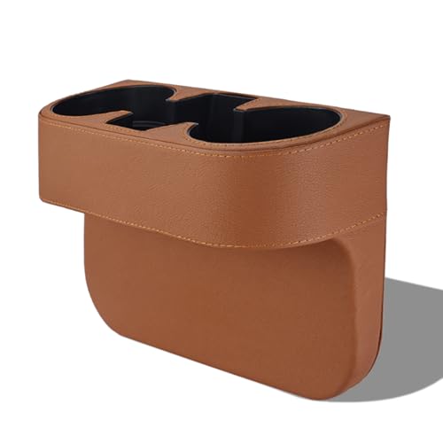 DEAELF Car Cup Holder, PU Leather Car Seat Gap Filler Organizer Cup Drink Holder, Multifunctional Coin Bucket Cell Mobile Phone Holders, Auto Front Console Storage Box for Most Cars (Brown)