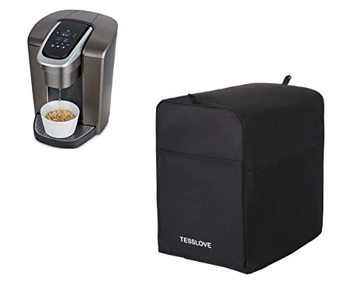 TESSLOVE Dust Cover for Keurig Coffee Maker, Single Serve Coffee Makers, coffee machine, espresso machine, K-Cafe, K-Elite, K-Duo, with 3 Storage Pockets for storing relative things(L,BLACK))